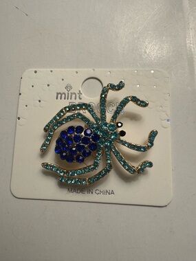 New MINT blue/gold spider brooch